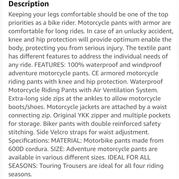 NWOT PGS all weather motorcycle pants - Picture 12 of 12